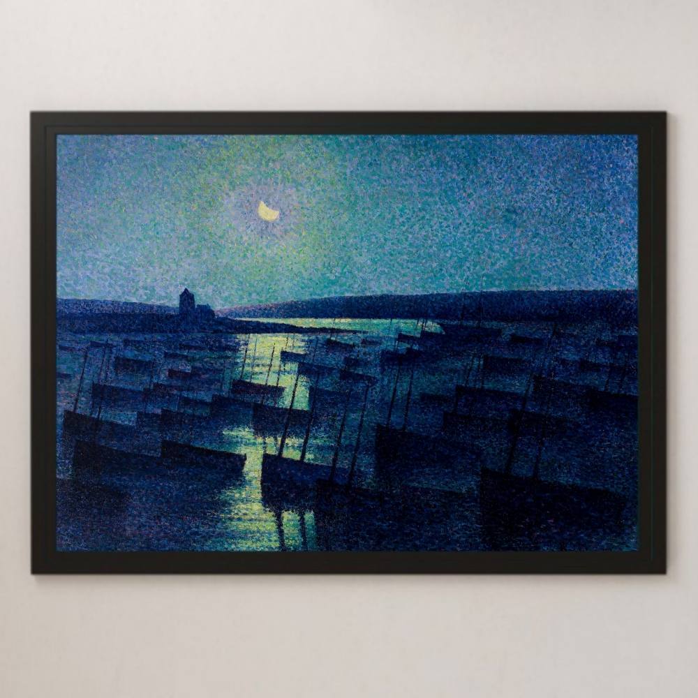 Luce Kamare, Moonlit Night and the Fishing Boat Painting Art Glossy Poster A3 Bar Cafe Classic Retro Interior Landscape Painting Neo-Impressionism France Night View, residence, interior, others