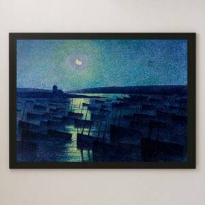 Art hand Auction Luce Kamare, Moonlit Night and Fishing Boats Painting Art Glossy Poster A3 Bar Cafe Classic Retro Interior Landscape Painting Neo-Impressionism France Night View, Housing, interior, others