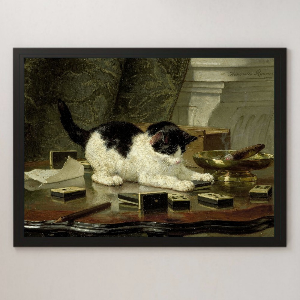 Henriette Ronner Knipp 고양이 놀이 그림 미술 광택 포스터 A3 바 카페 클래식 인테리어 고양이 귀여운 애완동물, 거주, 내부, 다른 사람
