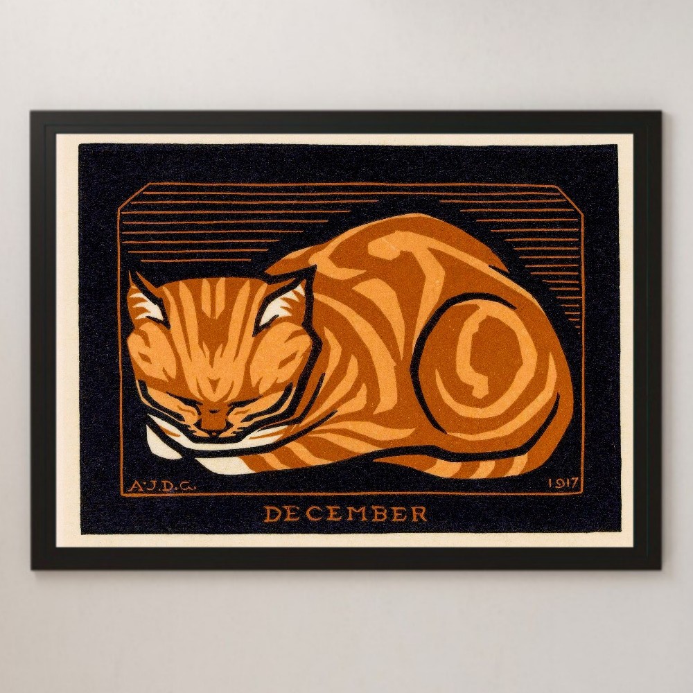 Julie de Graag décembre, Chat peinture Art brillant affiche A3 Bar café classique rétro intérieur Animal chat tigre fourrure Animal de compagnie, résidence, intérieur, autres