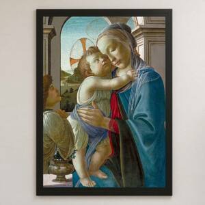 Art hand Auction 波提切利圣母子与天使绘画艺术光面海报 A3 酒吧咖啡馆经典室内宗教绘画圣经基督玛丽, 住宅, 内部的, 其他的