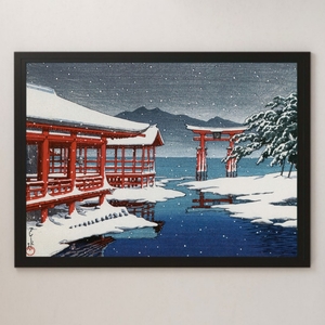 川瀬巴水『宮島 厳島神社乃雪』浮世絵 アート 光沢 ポスター A3 バー カフェ 居酒屋 クラシック インテリア 日本画 風景画 広島県 寺社仏閣