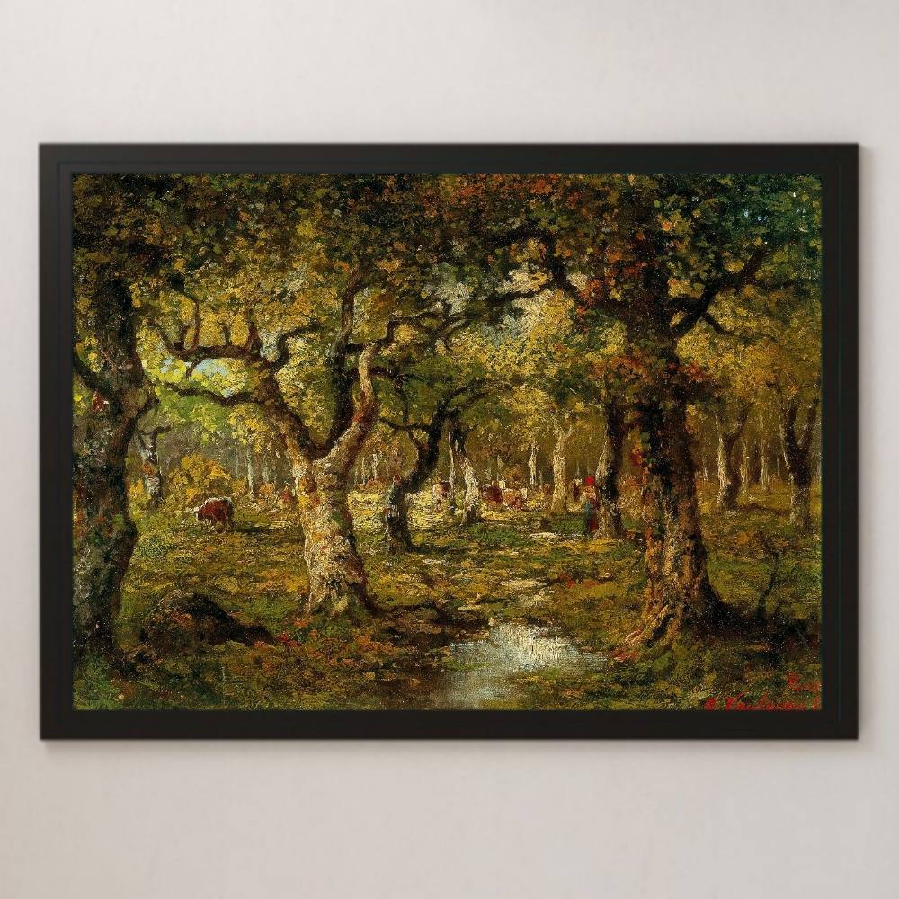 Adolf Kaufman Im Wald von Barbizon Malerei Kunst Hochglanz Poster A3 Bar Cafe Wohnen Klassisch Retro Interieur Landschaft Natur, Gehäuse, Innere, Andere