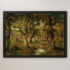 Art hand Auction Adolf Kaufman In the Forest of Barbizon Painting Art Glossy Poster A3 Bar Cafe Living Classic Retro Interior Landscape Nature, Housing, interior, others