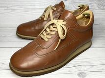 【即決】Santoni サントーニ メンズ 24.5cm程度 6 スニーカー 本革 レザー ビジネス シューズ 高級 おしゃれ レースアップ 茶色 ブラウン_画像1