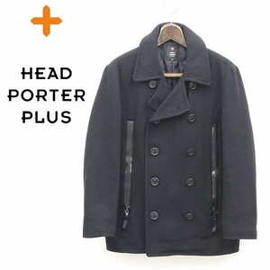 ◆HEAD PORTER PLUS ヘッドポータープラス ウール ダブル Pコート 黒 ブラック M