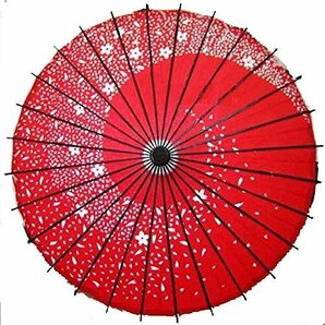 踊り傘 和傘 桜吹雪 直径84cm（赤・紅色）日本式 伝統 かさ コスプレ 装飾の画像1