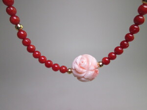 *SILVER pink .. rose pendant attaching red .. sphere necklace new .... case attaching 