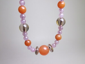 * orange ..& crystal & amethyst. design long necklace 