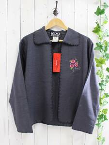 新品*INVOICE INTERNATIONAL*ウール100%刺繍入りカーディガン(F) グレー /定価14800円