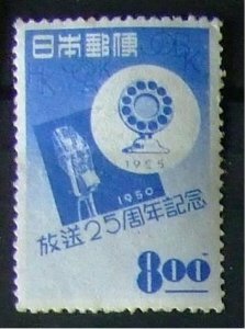 【記念切手】３枚組　放送25周年 新旧マイク 1950.3.22.発行　+　五重塔航空円位 ２５円 2次動植物 多宝塔4円 二枚　1952