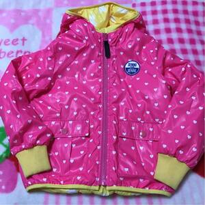 JENNI Jenny nylon jacket jumper reversible Heart pattern pink .. yellow 140