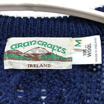 アイルランド製 アランクラフト ウールニット ケーブル編み セーター フィッシャーマン メンズM ネイビー 紺色 ヴィンテージ 古着 BJ0251_画像6