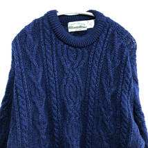 アイルランド製 アランクラフト ウールニット ケーブル編み セーター フィッシャーマン メンズM ネイビー 紺色 ヴィンテージ 古着 BJ0251_画像3
