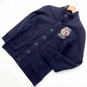 トミーヒルフィガー ☆ TOMMY HILFIGER スウェット ボタン ジャケット ブルゾン ワッペン ネイビー L ストリート アメカジ 古着MIX■EE180