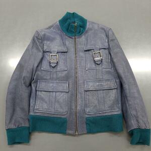  Versace kchu-ru jeans L~LL blue series leather jacket trying on only 