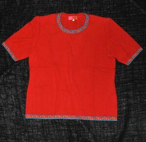 *UNGARO* Ungaro. cashmere 100%. short sleeves sweater * vivid feeling of luxury exist red. knitted L