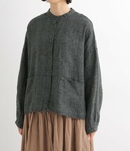 新品 Bliss bunch＊ブリスバンチ フレンチリネン起毛スタンドカラー切替ワイドシャツ _画像6