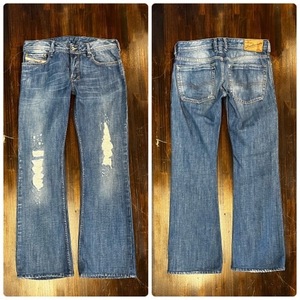 メンズ パンツ DIESEL ディーゼル デニム ジーンズ 加工 インディゴ ブーツカット ZATHAN W31 FE382 全国一律送料520円