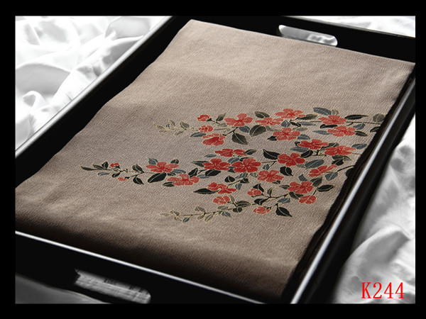 [Art] K244 Carefully selected Nishijin crepe, hand-painted Yuzen dyeing, plum dyed ground, elegant, high-quality art silk Nagoya obi, ◇Inspection◇ Kanzashi kimono obi, obi-jime, band, Nagoya Obi, Ready-made