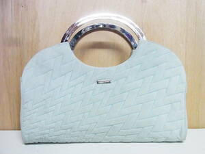 TS high class GIORGIO ARMANIjoru geo Armani ram leather metal steering wheel handbag bag light blue 