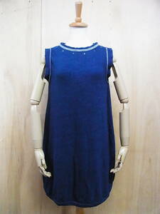 TS beautiful 45rpm four tea five a-ru indigo Indigo . no sleeve One-piece tunic size 0