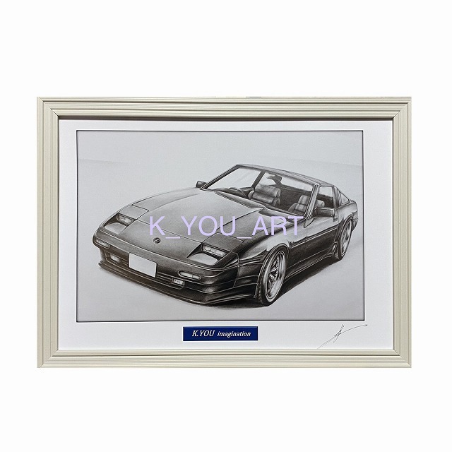 NISSAN Fairlady 31Z 后期 [铅笔素描] 名车旧车插图 A4 尺寸带框签名, 艺术品, 绘画, 铅笔画, 炭笔画