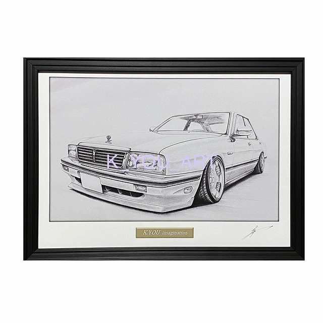 Nissan NISSAN Y31 Cima [Карандашный рисунок] Знаменитый автомобиль, классический автомобиль, иллюстрация, Размер А4, в рамке, подписано, произведение искусства, Рисование, Карандашный рисунок, Рисунок углем