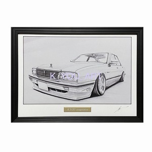 Art hand Auction 日産 NISSAN Y31シーマ【鉛筆画】名車 旧車 イラスト A4サイズ 額付き サイン入り, 美術品, 絵画, 鉛筆画, 木炭画