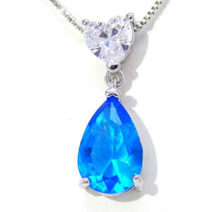 Бесплатная доставка ★ Новая ★ Ladies Heart Drop Cz Sky Blue Diamond Ожерелье циркония ns-3 Перевод Платиновый серебро 925