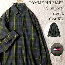 【一点物・US古着アメリカ輸入】TOMMY HILFIGER 長袖シャツ Lサイズ XLサイズ ボタンダウンシャツ チェック柄 グリーン 緑_画像1