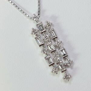 Pt900 Pt850 ダイヤモンド 0.88ct ネックレス プラチナ バゲットカット プラチナ