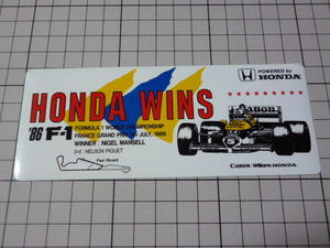 '86 F-1 Canon Williams HONDA sticker (150×60mm) 1986 F1 Canon ui rear mz Honda Nelson pikenai gel Mansell 