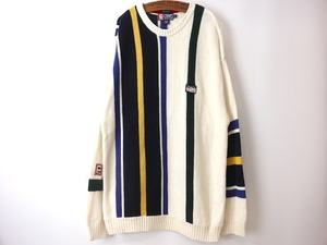 90s CHAPS RALPH LAUREN ラルフローレン マルチカラー コットン ニットセーター(メンズ XL)オフホワイト オールド