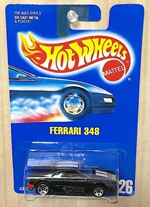 即決!1992 ホットウィール ブルーカード ☆ フェラーリ 348 FERRARI 348 ブラックX ホワイト＆イエローライン コレクターNo.226