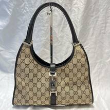 1円 美品 GUCCI グッチ ジャッキー GG キャンバス レザー ハンド バッグ _画像1