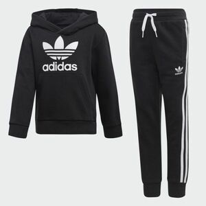 アディダス オリジナルス adidas originals キッズ 子供用 トレフォイル スウェット パーカーセット 上下 セット ジャージ 黒 120 10596