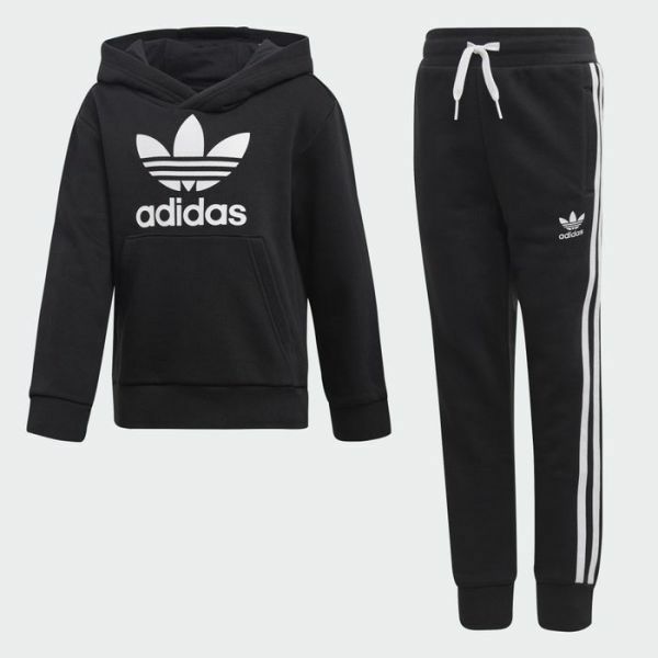 アディダス オリジナルス adidas originals キッズ 子供用 トレフォイル スウェット パーカーセット 上下 セット ジャージ 黒 130(10591)