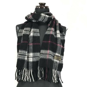 Cashmere★100％ピュアカシミアマフラー【146×28/黒/Black/チェック柄】Scarf◆CM14