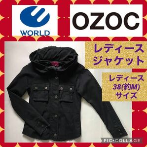 OZOC オゾック レディース ジャケット ワールド WORLD ジップアップ シャツ ミニタリー アバクロ ブラック フード 黒