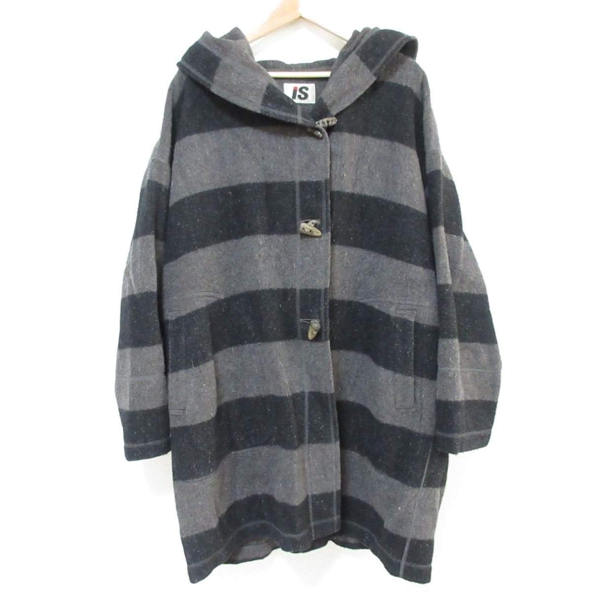 80s ISSEY MIYAKE ワイド ハイネックコート 袖ロゴ ブラック www