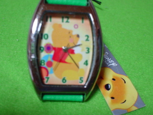  rare article design DISNEY bear. Pooh wristwatch rectangle unused goods 