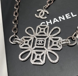 Chanel Choker Necklace Here Mark Black Gold Rhinestone Special