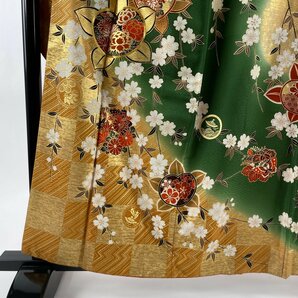 【競ナビ】 振袖 名品 枝垂桜 花丸文 金糸 金彩 緑 袷 身丈161cm 裄丈66.5cm M 正絹 【中古】の画像2