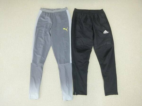 2本 セット売り adidas climawarm PUMA TAPERED SWEATPANTS テーパードスウェットパンツ スキニー トレーニングパンツ L 黒 グレー