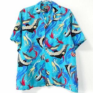 ■激レア■80s 香港製 patagonia pataloha トロピカルフィッシュ マーメイド柄 レーヨン アロハシャツ M L パタゴニア パタロハ 総柄 開襟