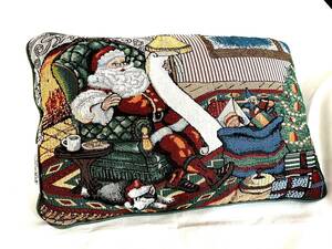 クッションカバー　ヴィンテージ　メルヘン　クラシック　ゴブラン刺繍織り　クリスマス　サンタクロース　アメリカ　USA 