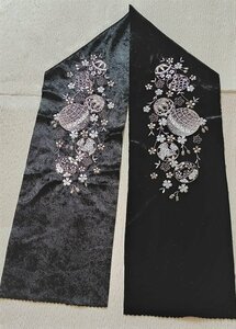 6955　ベロア＊ 刺繍半衿「黒/手毬」-