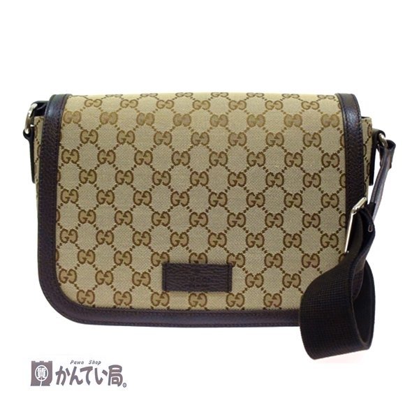 美品【GUCCI】グッチ シマレザー GG柄 ショルダー バッグ 茶 612-