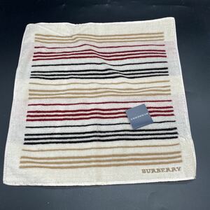 BURBERRY　バーバリー タオルハンカチ ストライプ　レッドブラックベージュ